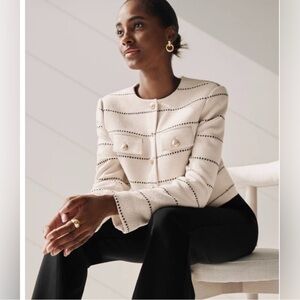 Striped Tweed Crew Neck Jacket NWT